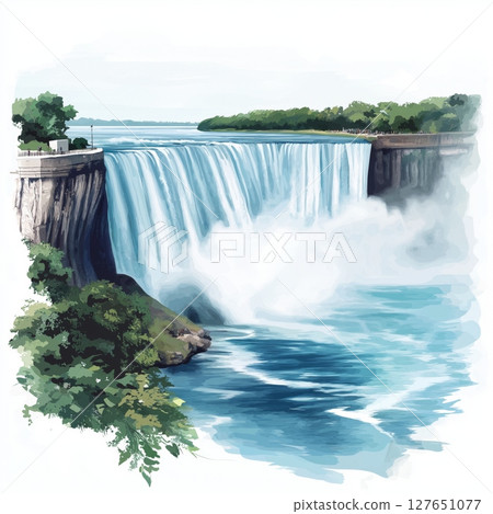 Niagara Falls. Niagara Falls hand drawn watercolor illustration 127651077