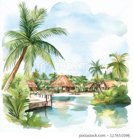 Punta Cana. Punta Cana hand drawn watercolor illustration 127651096