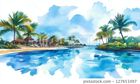 Punta Cana. Punta Cana hand drawn watercolor illustration 127651097
