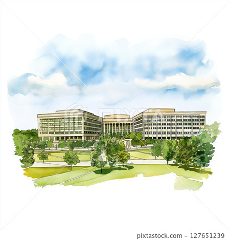The Pentagon. The Pentagon hand drawn watercolor illustration 127651239