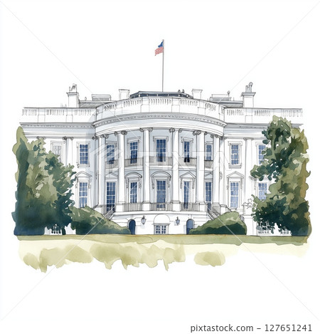 The White House. The White House hand drawn watercolor illustration The White House. The White House hand drawn watercolor illustration 127651241