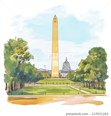 Washington D.C.. Washington D.C. hand drawn watercolor illustration 127651263