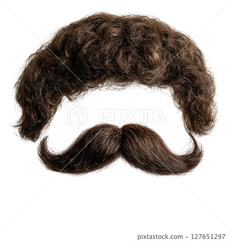 Funky brown curly hair with matching thick mustache for playful costume accessories 127651297