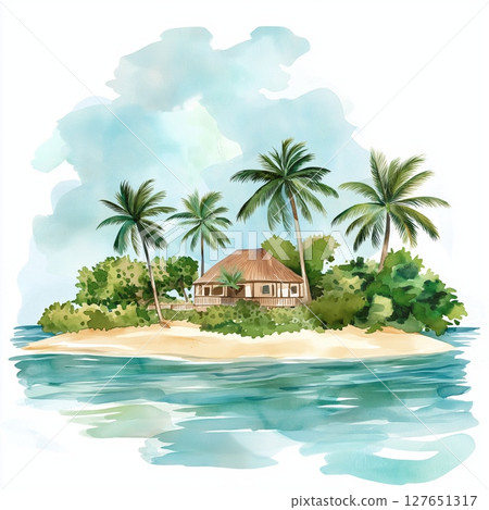 Saona Island. Saona Island hand drawn watercolor illustration Saona Island. Saona Island hand drawn watercolor illustration 127651317
