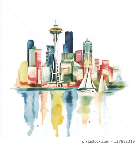 Seattle. Seattle hand drawn watercolor illustration Seattle. Seattle hand drawn watercolor illustration 127651319