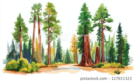 Sequoia National Park. Sequoia National Park hand drawn watercolor illustration Sequoia National Park. Sequoia National Park hand drawn watercolor illustration 127651323