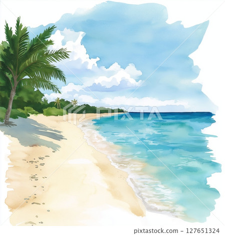 Seven Mile Beach. Seven Mile Beach hand drawn watercolor illustration Seven Mile Beach. Seven Mile Beach hand drawn watercolor illustration 127651324