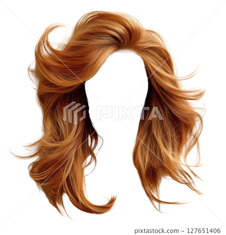 Long flowing ginger hairstyle with soft waves for a natural look 127651406