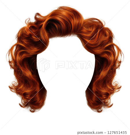 Vibrant red wavy hairstyle with soft curls for a bold and stylish appearance 127651435