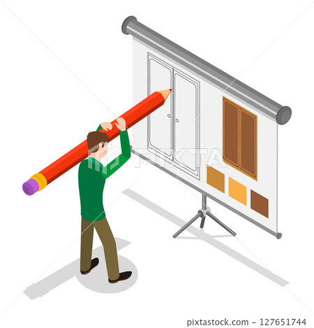 3D Isometric Flat  Illustration of Furniture Designe and Assembly Service. Item 2 127651744