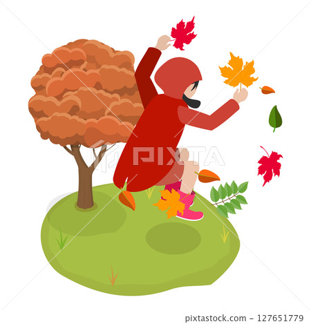 3D Isometric Flat  Illustration of Autumn Cozy Moments. Item 3 127651779
