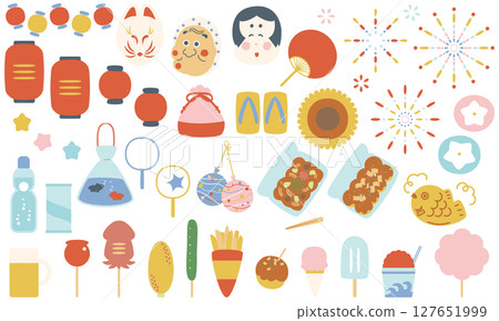 A cute festival illustration set that is inspired by summer festivals and fairs 127651999