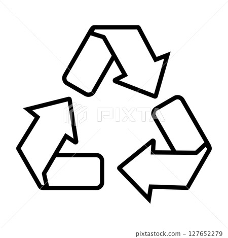 Line drawing monochrome icon representing a recycling symbol 127652279