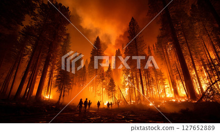 Forest engulfed in flames by wildfire 127652889