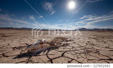 Animal bones lying on dry ground 127652891
