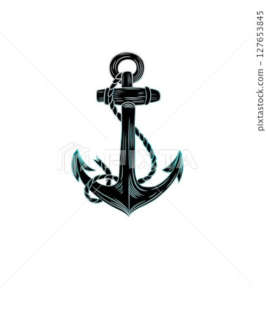 Sea anchor watercolor - beautiful anchor silhouette isolated on white background Sea anchor watercolor - beautiful anchor silhouette isolated on white background 127653845