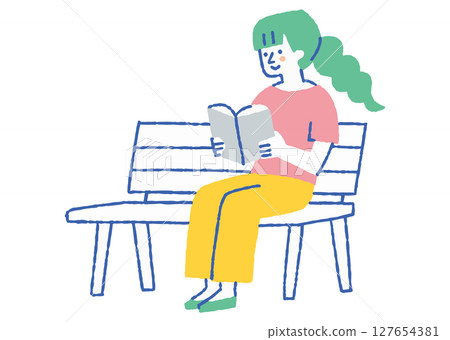Woman reading on a park bench_color 127654381