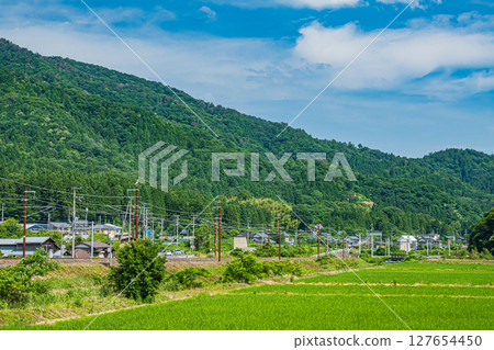 Hokuriku Main Line passing through the countryside of Kohoku, Yogo-cho, Nagahama City, Shiga Prefecture 127654450
