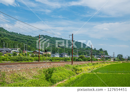 Hokuriku Main Line passing through the countryside of Kohoku, Yogo-cho, Nagahama City, Shiga Prefecture 127654451