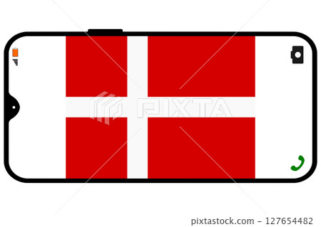 Danish flag on smartphone landscape screen Danish flag on smartphone landscape screen 127654482