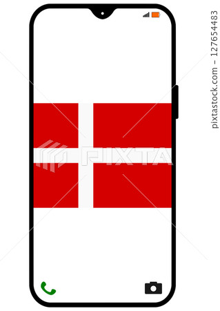 Danish flag on smartphone portrait screen Danish flag on smartphone portrait screen 127654483