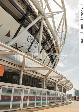 Exterior view of London Stadium is the home ground of West ham united Fooball Club. Exterior view of London Stadium is the home ground of West ham united Fooball Club. 127654728