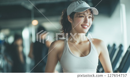 年輕女子在健身房訓練 127654737