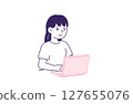 一位女士面對電腦的插圖 127655076