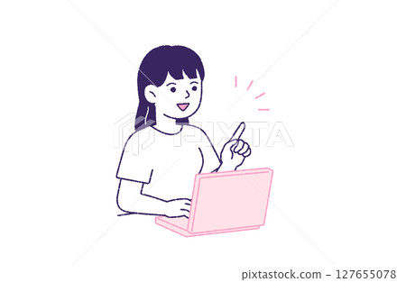 一位女士面對著電腦,彷彿她理解並解決了問題 一位女士面對著電腦,彷彿她理解並解決了問題 127655078