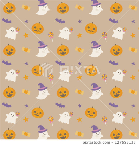 可愛的萬聖節圖案棕色 127655135