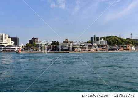 View of Karato Market and Kamon Wharf from offshore Shimonoseki Port (Shimonoseki City, Yamaguchi Prefecture) 127655778