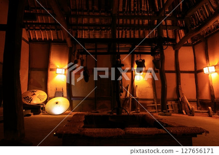 Japanese style image, old Japanese umbrella and Japanese scenery 127656171