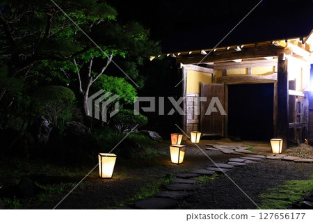 Japanese style image, old Japanese umbrella and Japanese scenery 127656177