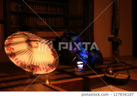 Japanese style image, old Japanese umbrella and Japanese scenery Japanese style image, old Japanese umbrella and Japanese scenery 127656187