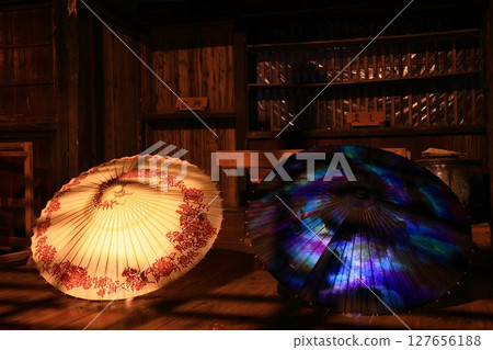 Japanese style image, old Japanese umbrella and Japanese scenery 127656188