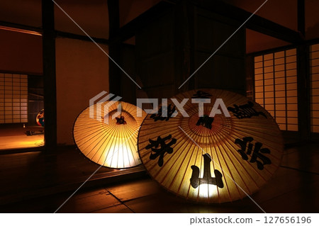 Japanese style image, old Japanese umbrella and Japanese scenery Japanese style image, old Japanese umbrella and Japanese scenery 127656196