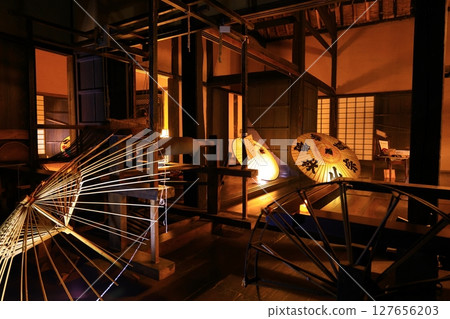 Japanese style image, old Japanese umbrella and Japanese scenery 127656203