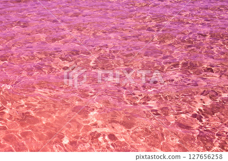 Surreal Pink-Tinted Red Sea Water with Sparkling Sunlight Reflections 127656258