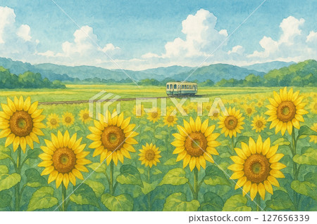 火車穿過向日葵田 火車穿過向日葵田 127656339
