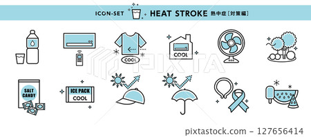 防暑圖示集/夏季健康措施插圖素材（防暑 127656414