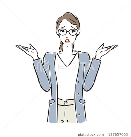 一位戴著眼鏡的酷酷女商人擔心 一位戴著眼鏡的酷酷女商人擔心 127657003