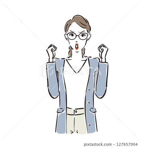一位戴著眼鏡的酷酷女商人舉起拳頭 127657004