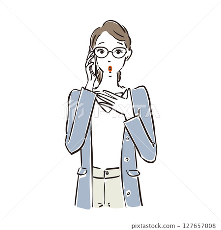 A cool businesswoman wearing glasses who looks relieved 127657008