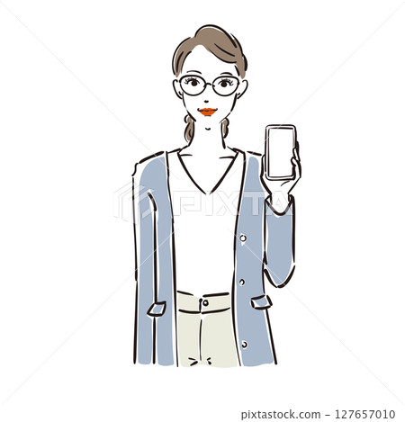 一位戴著眼鏡、手拿智慧型手機的酷女商人 127657010