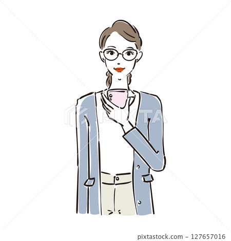 A cool businesswoman wearing glasses holding a smartphone 127657016