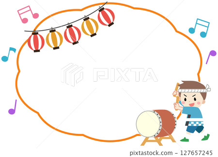 夏季節慶時孩子們打鼓的框架插圖 127657245