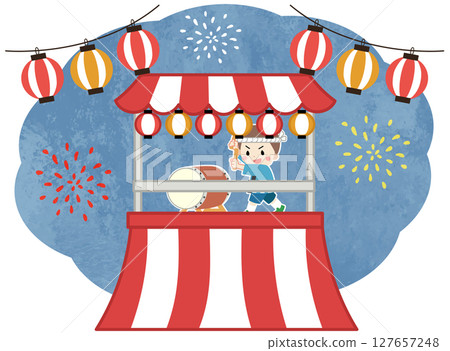 夏季節日上打鼓的孩子的插圖 夏季節日上打鼓的孩子的插圖 127657248