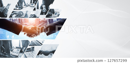 各種商業場景的拼貼橫幅和廣告的水平視覺效果 各種商業場景的拼貼橫幅和廣告的水平視覺效果 127657299