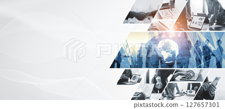 各種商業場景的拼貼橫幅和廣告的水平視覺效果 各種商業場景的拼貼橫幅和廣告的水平視覺效果 127657301