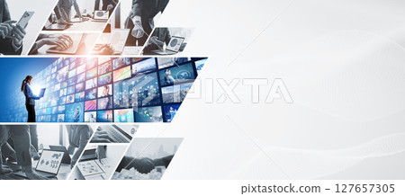 Collage of various business scenes - Horizontal visuals for banners and advertisements 127657305